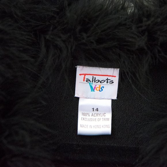 Vintage Talbots Black Acrylic Cardigan Sweater Faux-Fur Collar sz 14 - Picture 6 of 10